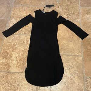 NWT~POOF APPAREL Women Black Ribbed Cold Shoulder Long Sleeve Dress Size Small